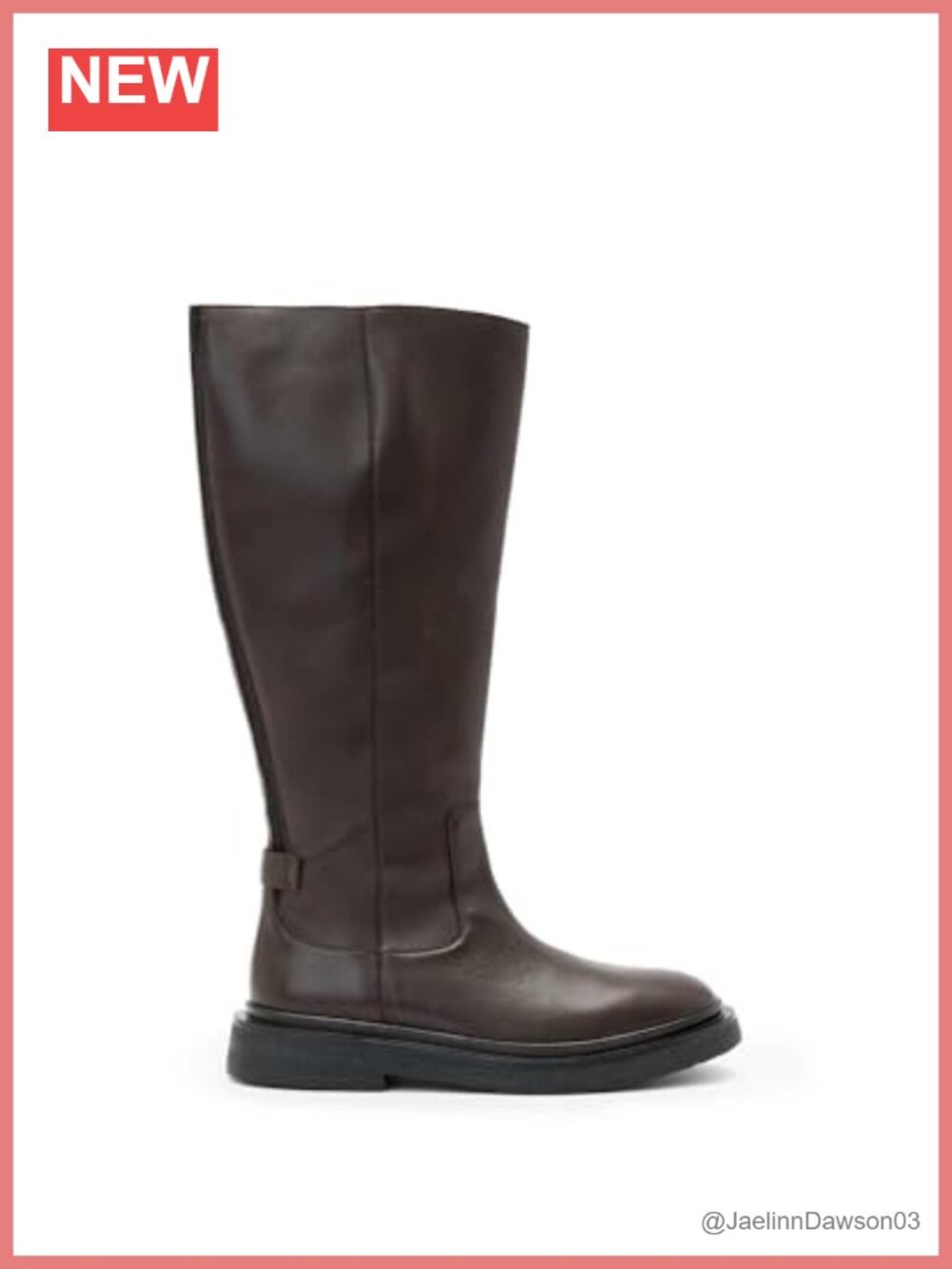 AllSaints Escher Rider Knee High Leather Boots Round Toe Zip